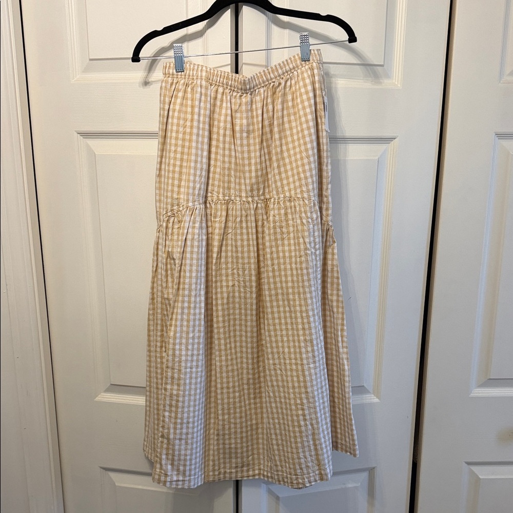 Old Navy Tan Gingham Tiered Midi Skirt - NWT Size M